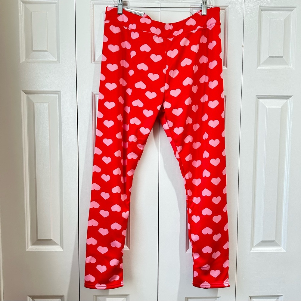 NWT Serra Fleece Lined Leggings XL Red with Pink Hearts